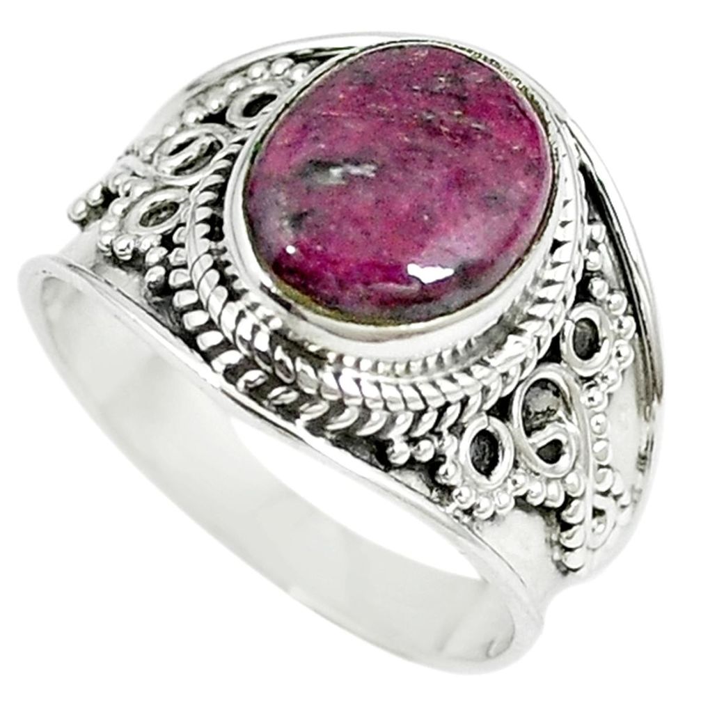 Natural pink ruby zoisite 925 sterling silver solitaire ring size 7 m12786