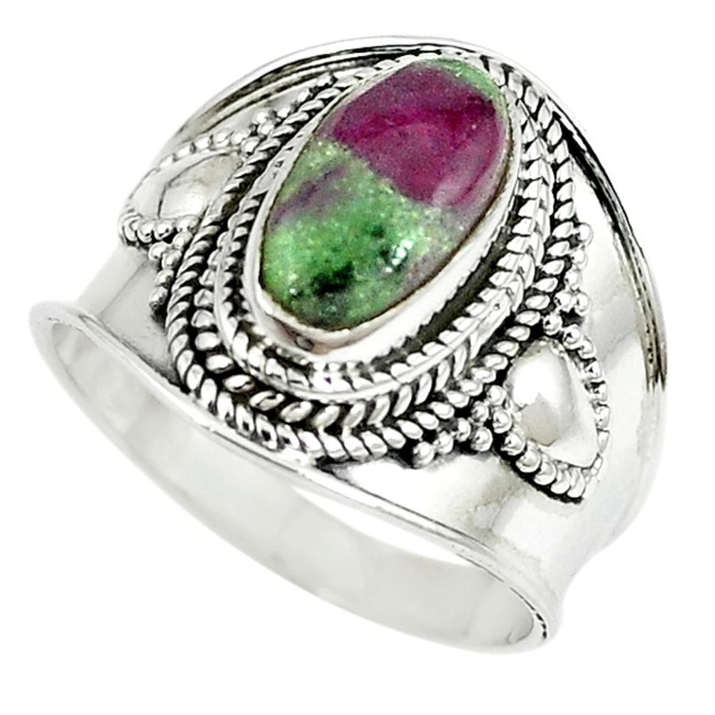 Natural pink ruby zoisite 925 sterling silver solitaire ring size 8 m12791