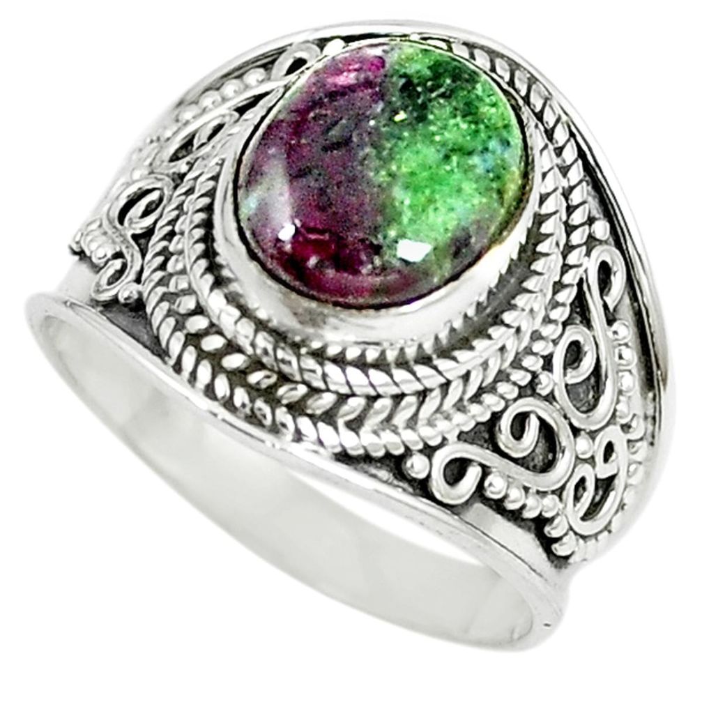 925 sterling silver natural pink ruby zoisite solitaire ring size 7.5 m12800