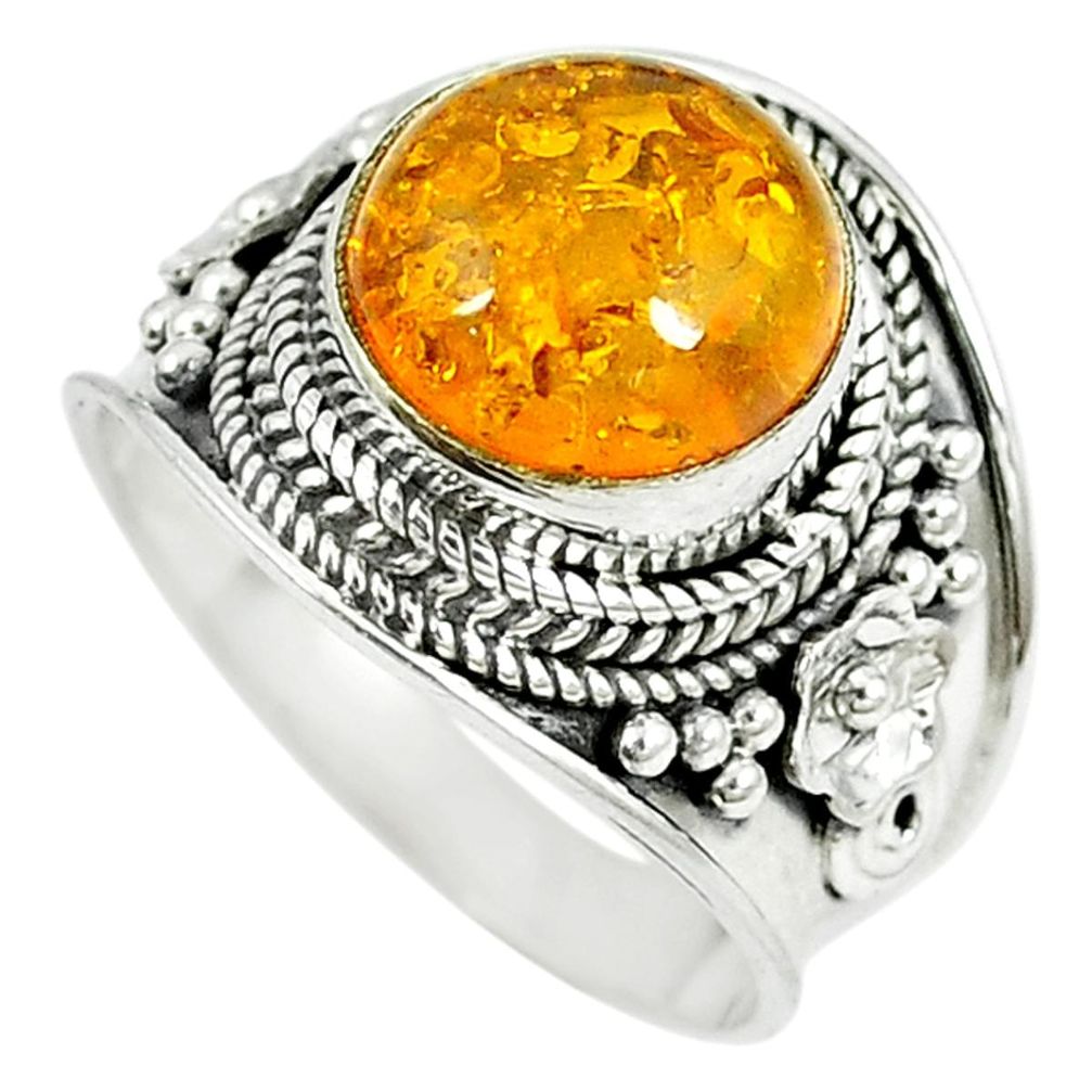 Orange amber 925 sterling silver solitaire ring jewelry size 8 m12823
