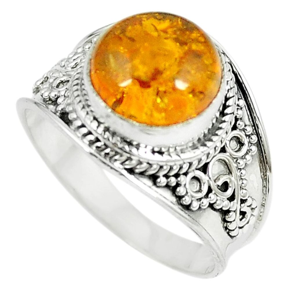 Orange amber 925 sterling silver solitaire ring jewelry size 9 m12825