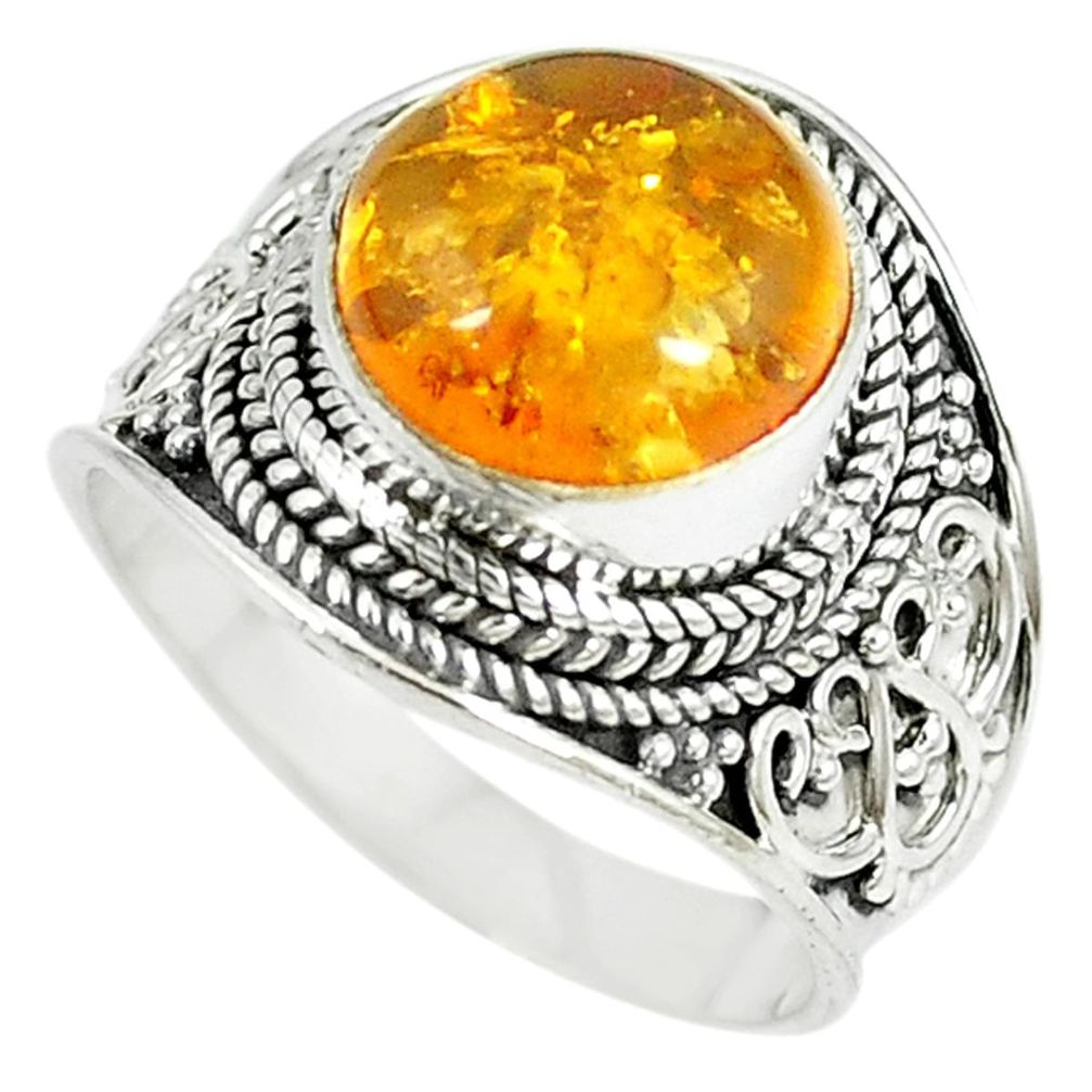 Orange amber 925 sterling silver solitaire ring jewelry size 7 m12826