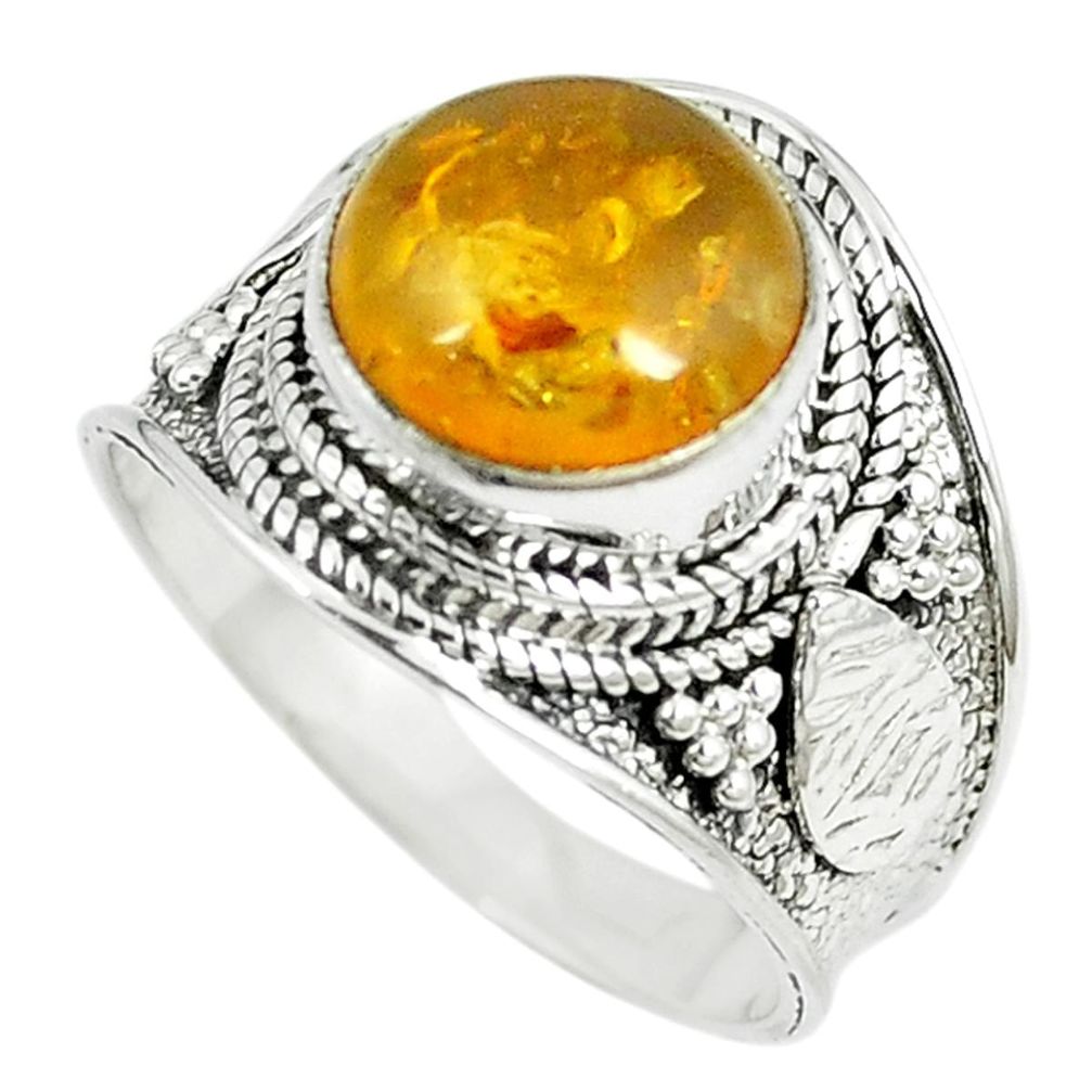 Orange amber 925 sterling silver solitaire ring jewelry size 8.5 m12828