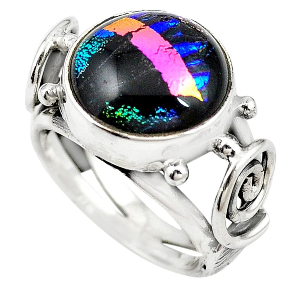 Multi color dichroic glass 925 sterling silver ring jewelry size 6 m14307