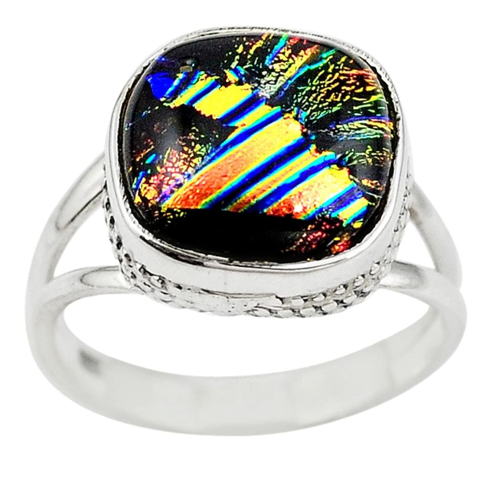Multi color dichroic glass 925 sterling silver ring jewelry size 8 m14399