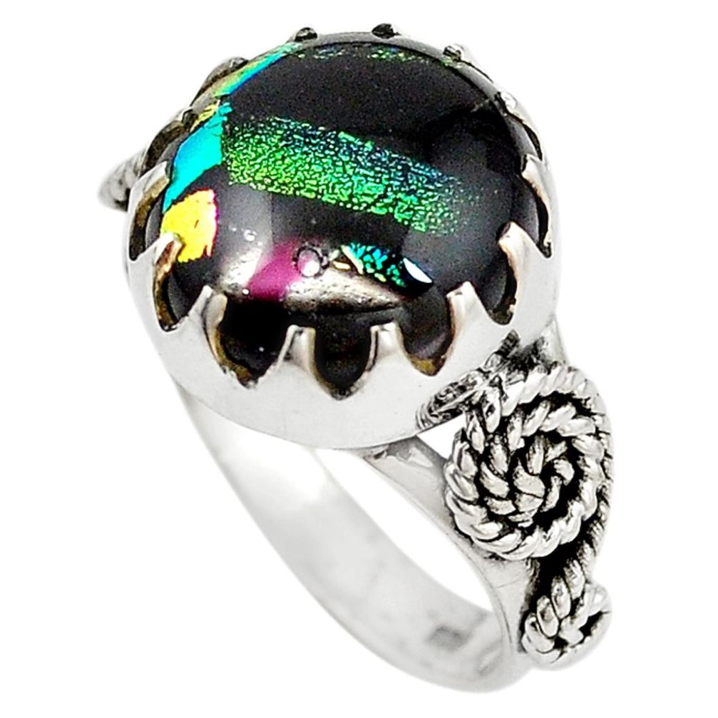 Multi color dichroic glass 925 sterling silver ring jewelry size 6.5 m14447