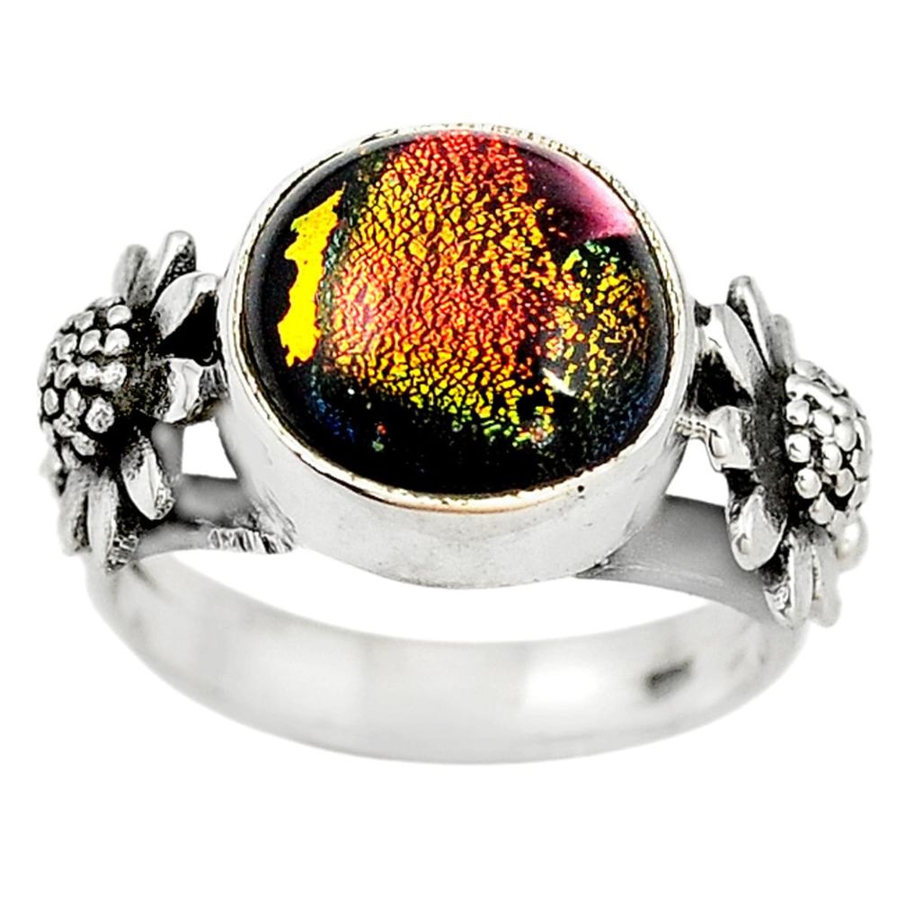 Multi color dichroic glass 925 sterling silver ring jewelry size 6.5 m14473