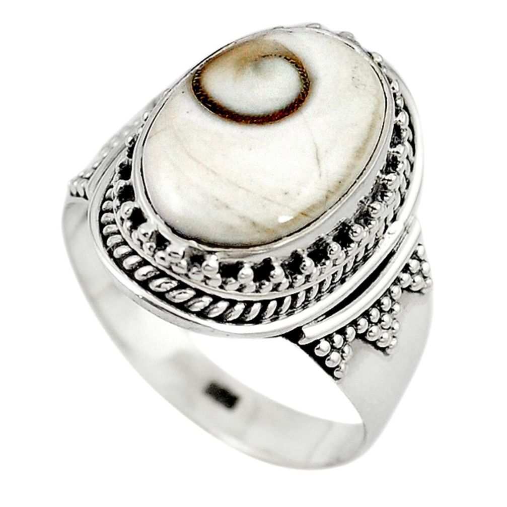 925 sterling silver natural white shiva eye oval ring jewelry size 9 m14538