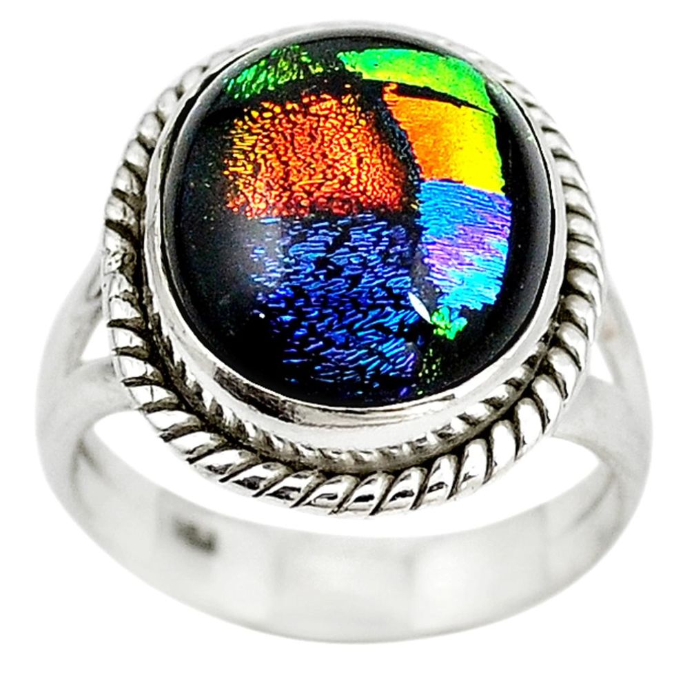 Multi color dichroic glass 925 sterling silver ring jewelry size 7 m14653