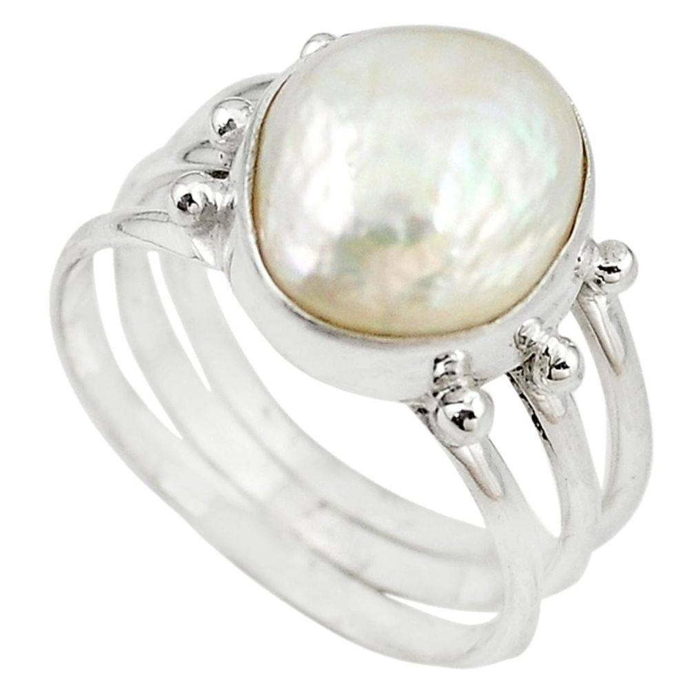 925 sterling silver natural white biwa pearl ring jewelry size 9.5 m14666