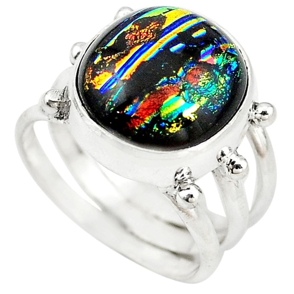 Multi color dichroic glass 925 sterling silver ring jewelry size 7 m14669