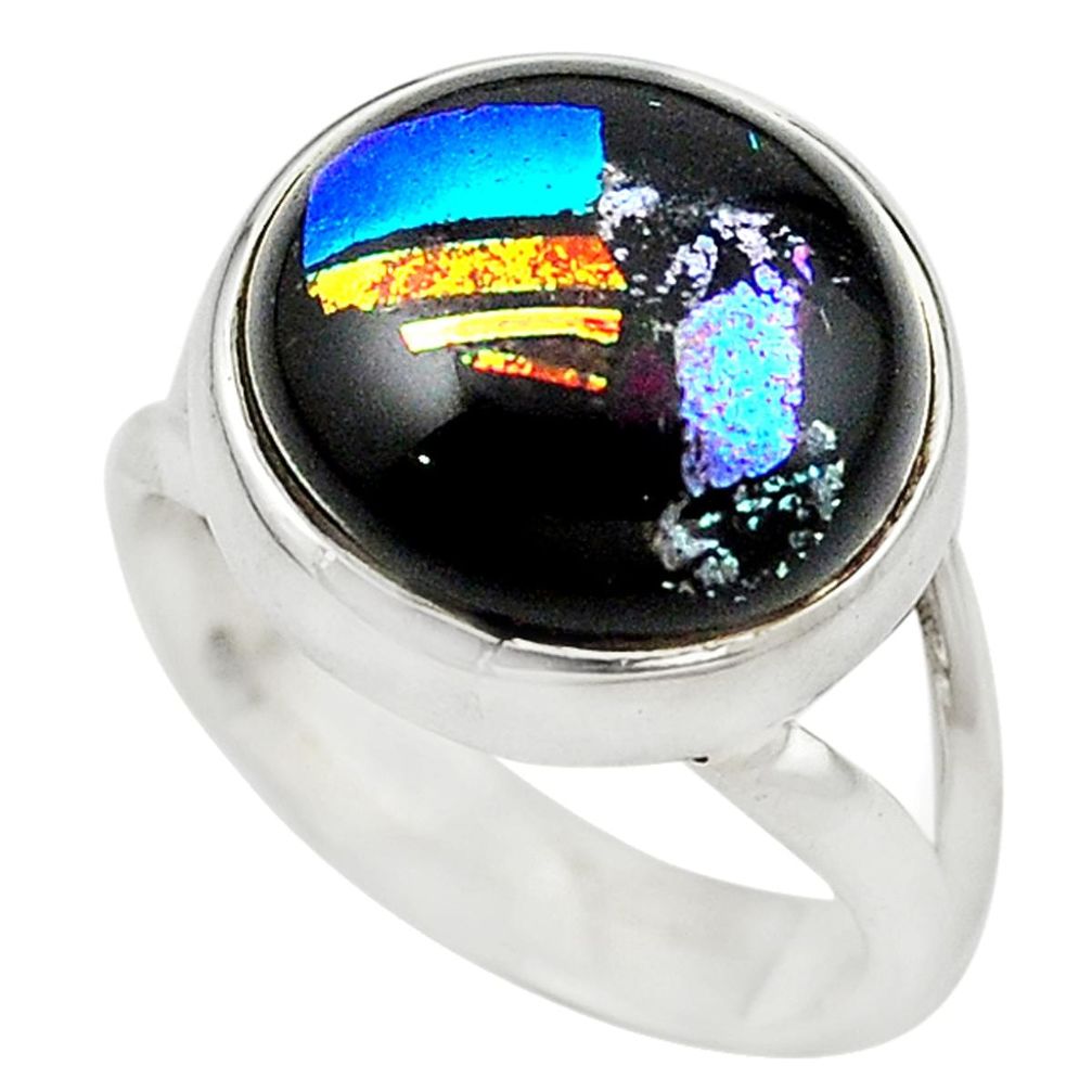 Multi color dichroic glass 925 sterling silver ring jewelry size 6 m14710