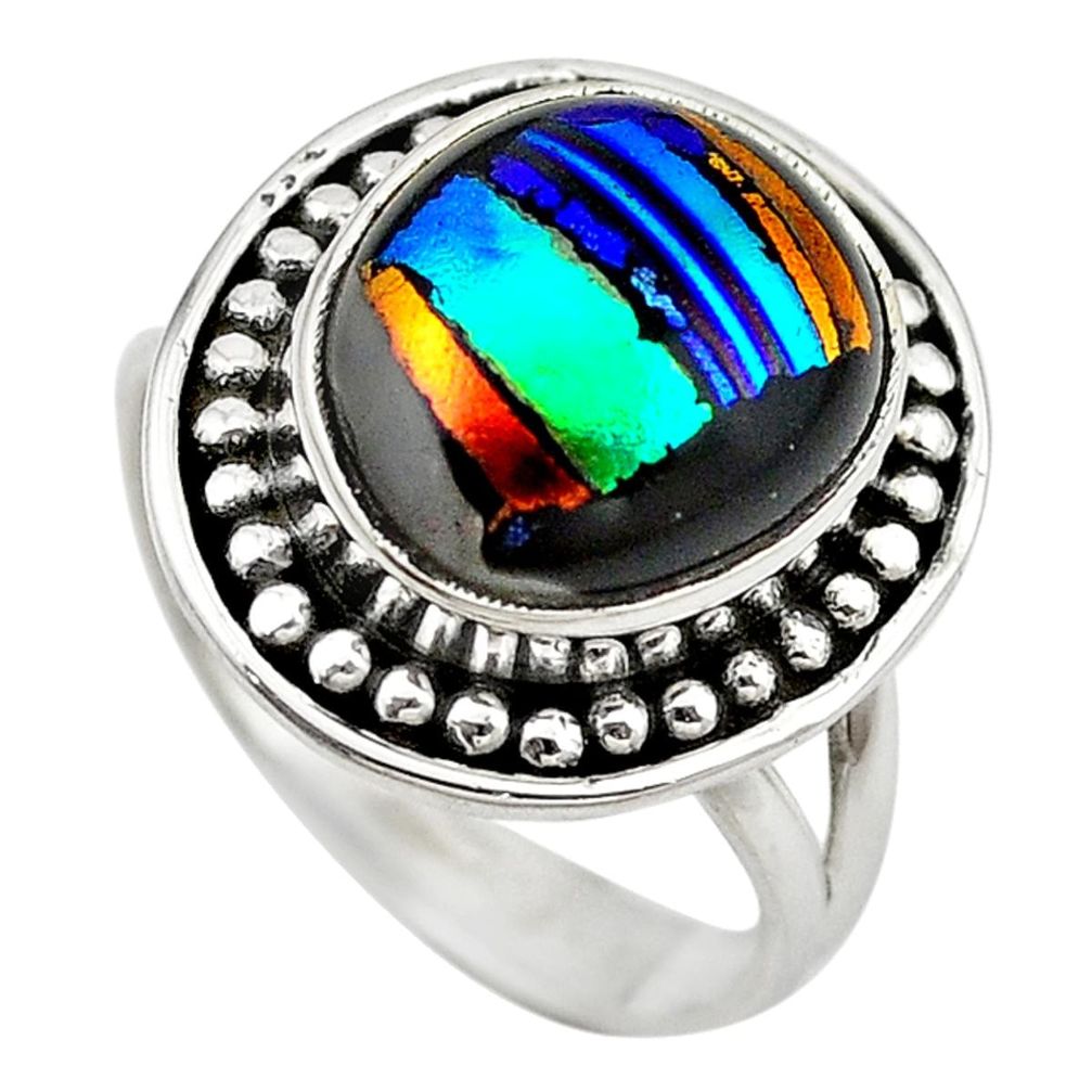 Multi color dichroic glass 925 sterling silver ring jewelry size 8 m14789