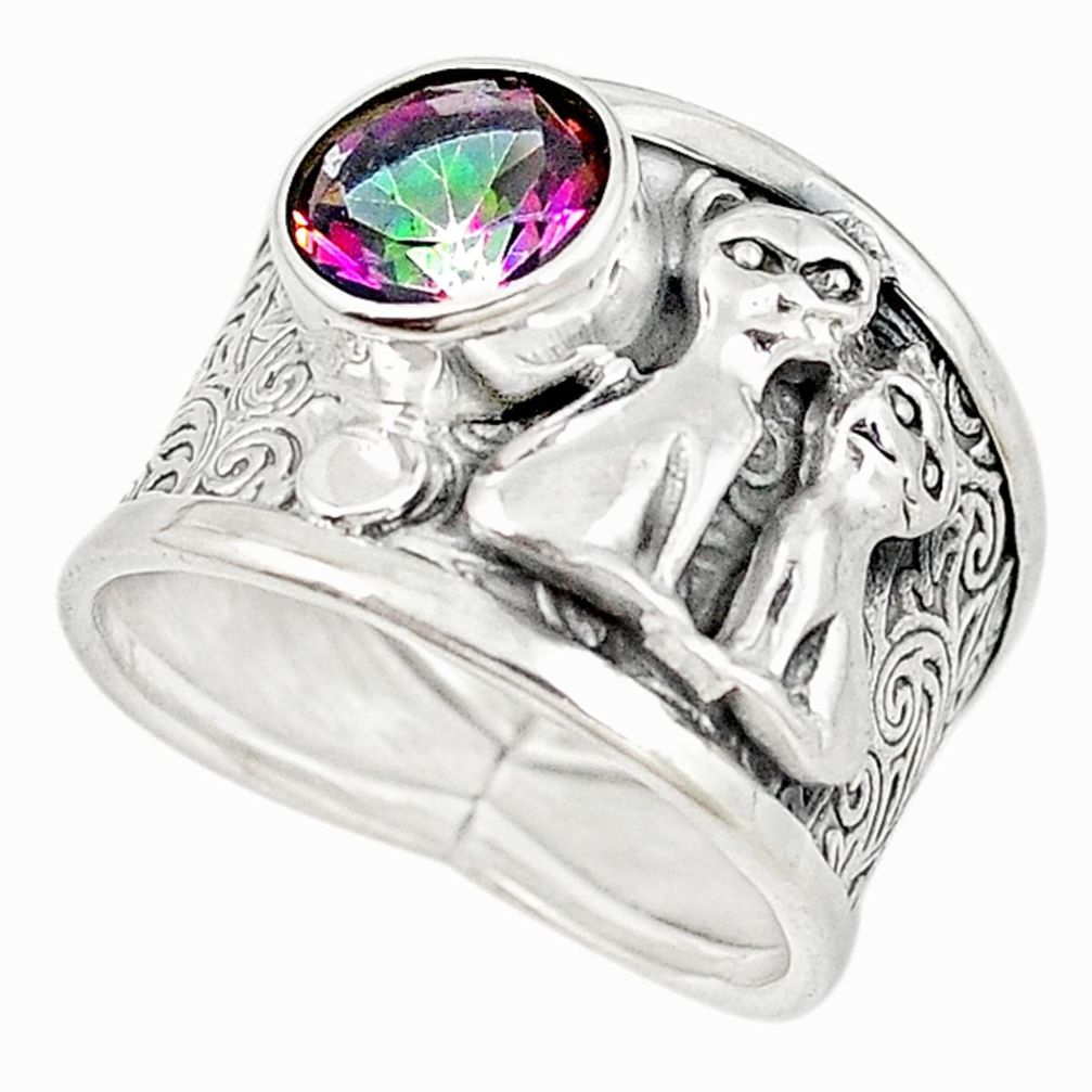 925 sterling silver multi color rainbow topaz two cats ring size 8 m16100
