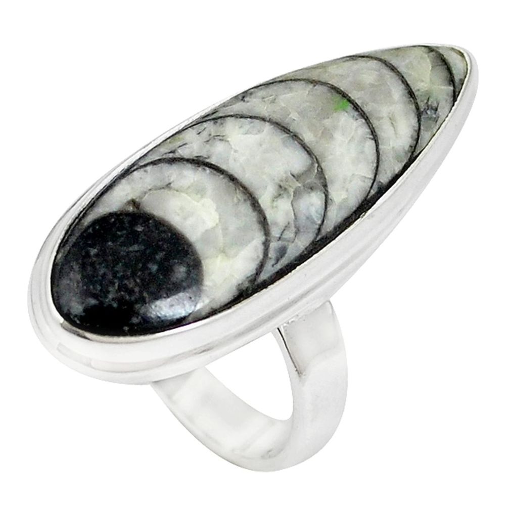 Natural black orthoceras 925 sterling silver ring jewelry size 7 m18106