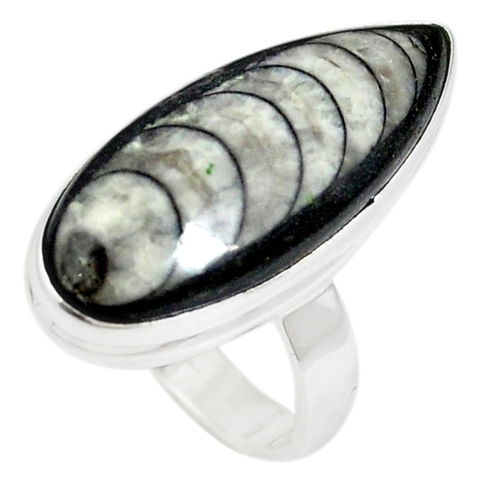 Natural black orthoceras 925 sterling silver ring jewelry size 8 m18112