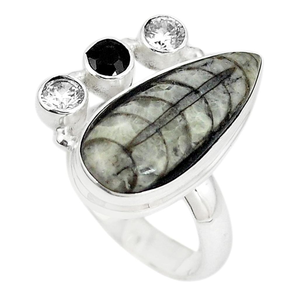 Natural black orthoceras onyx 925 sterling silver ring size 7 m18447