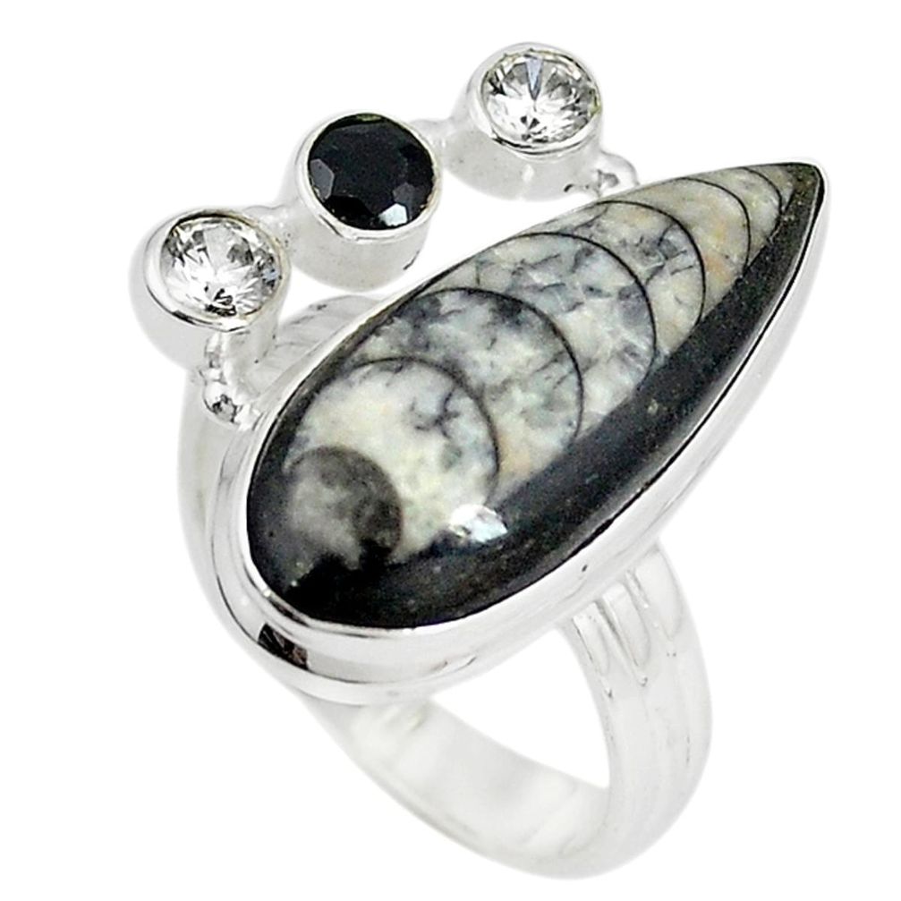 Natural black orthoceras onyx 925 sterling silver ring size 9 m18455