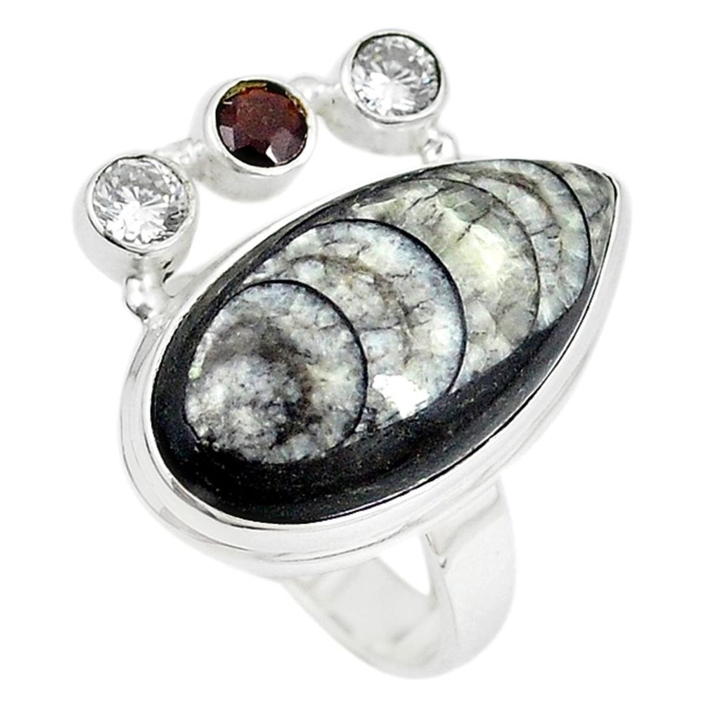 Natural black orthoceras onyx 925 sterling silver ring size 8 m18459