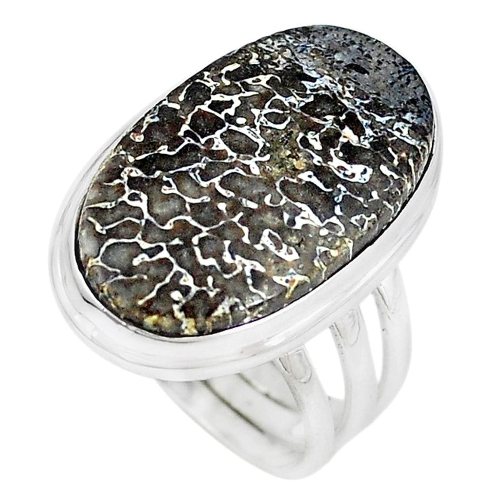 Natural brown dinosaur bone fossilized 925 silver ring jewelry size 9 m18592