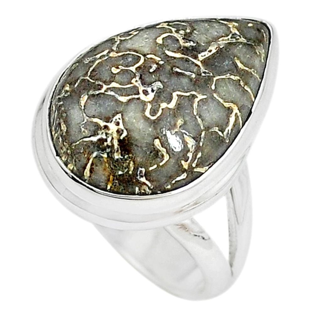 Natural brown dinosaur bone fossilized 925 silver ring jewelry size 7 m18594