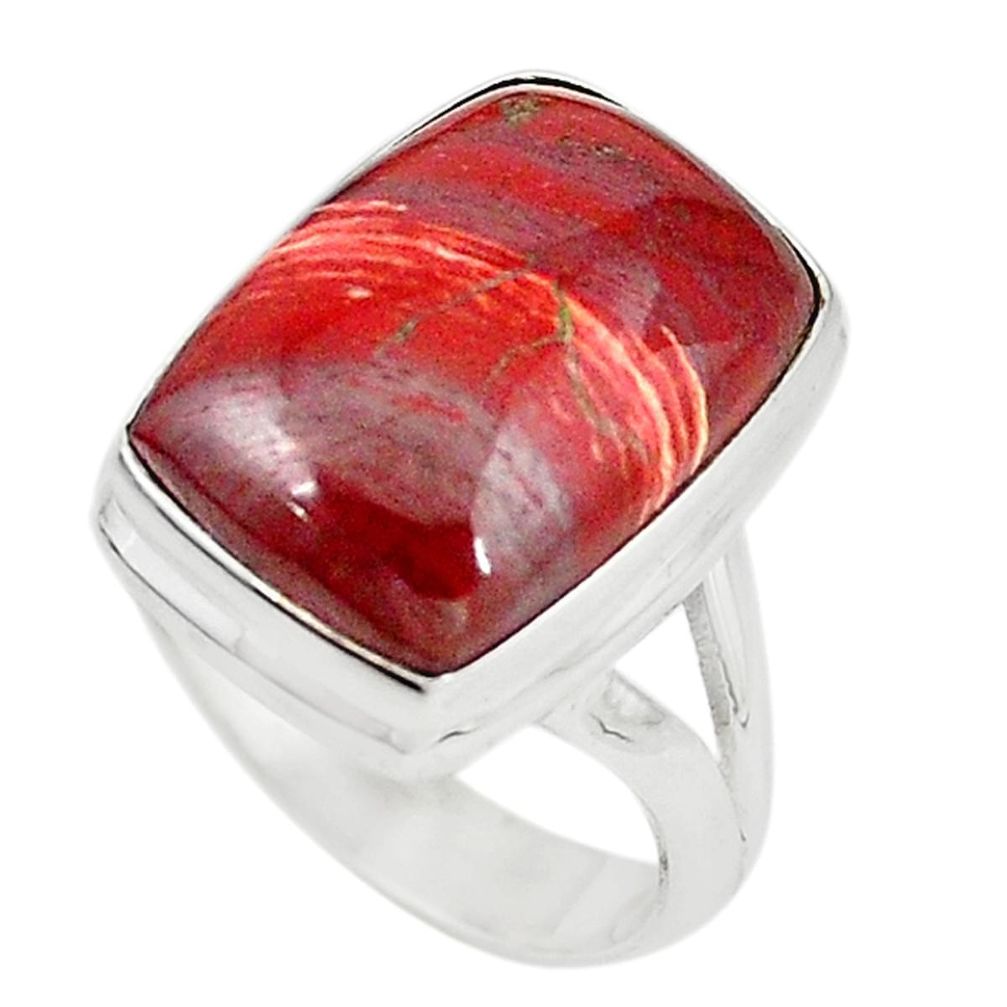 925 sterling silver natural red snakeskin jasper ring jewelry size 7.5 m18693