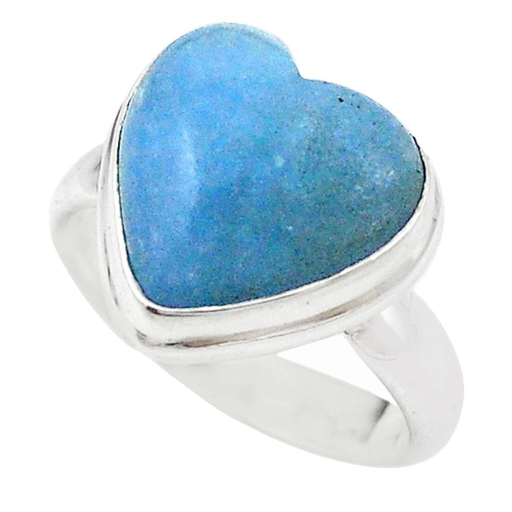925 sterling silver natural blue angelite heart ring jewelry size 7.5 m18796