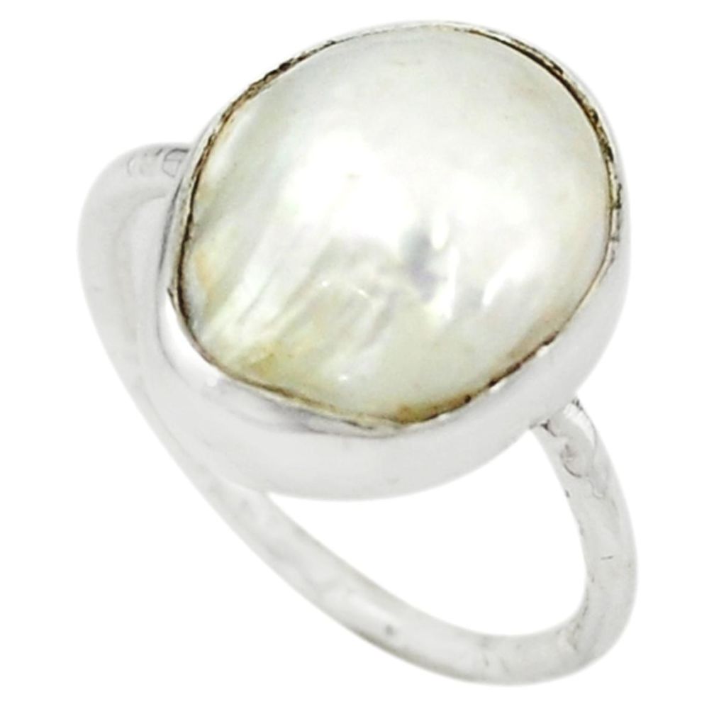 925 sterling silver natural white biwa pearl ring jewelry size 7.5 m19095