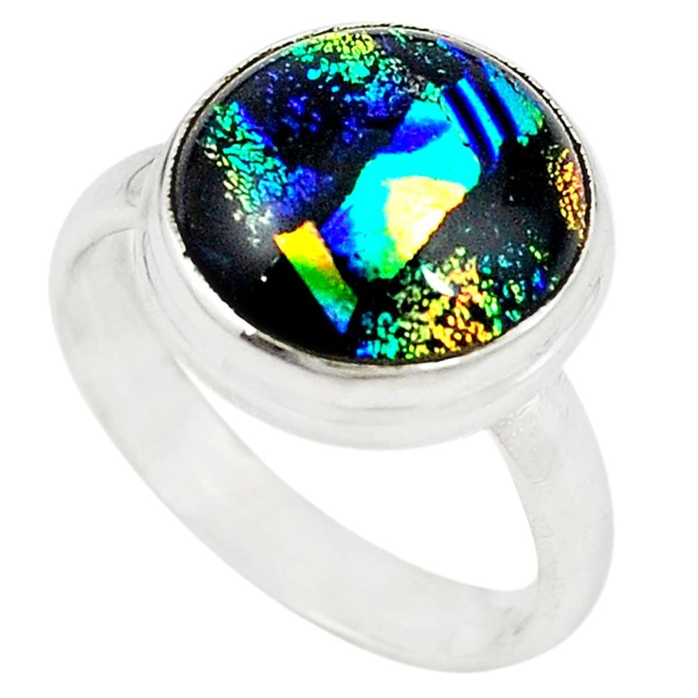 Multi color dichroic glass 925 sterling silver ring jewelry size 9 m19116