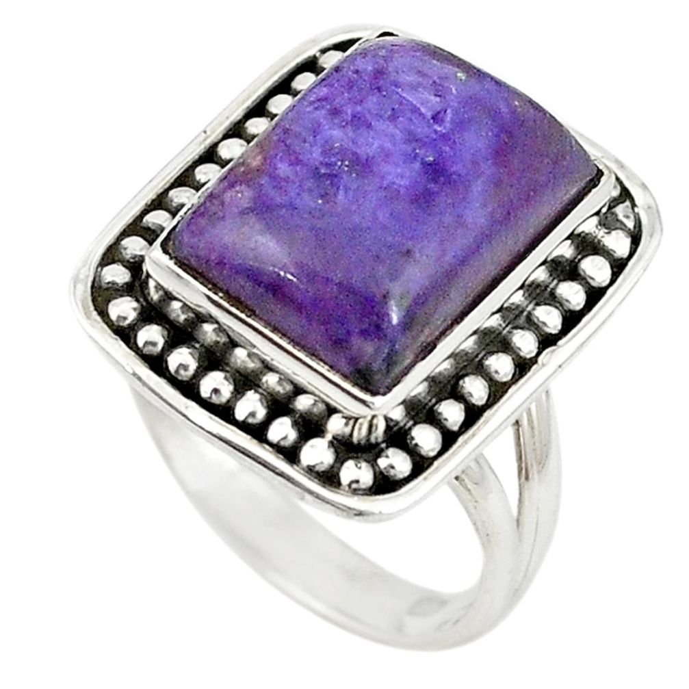 Natural purple charoite (siberian) 925 sterling silver ring size 8 m19117