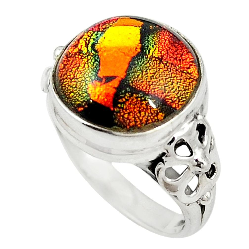 Multi color dichroic glass 925 sterling silver ring jewelry size 7.5 m19167