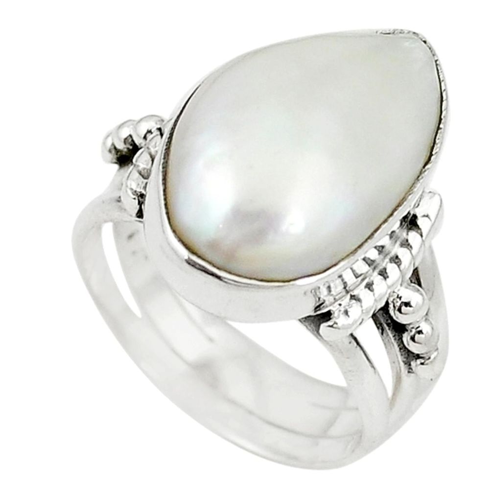 Natural white biwa pearl 925 sterling silver ring jewelry size 6.5 m19173