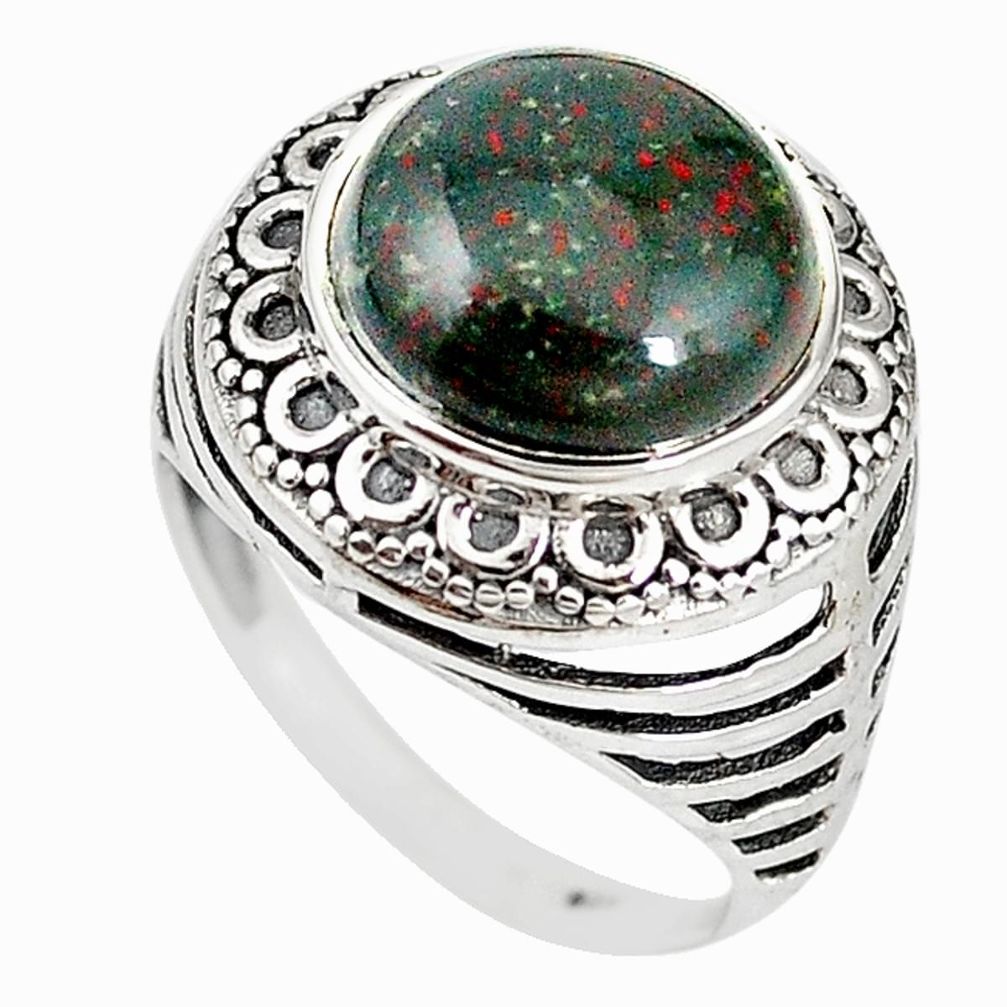 Natural green bloodstone african (heliotrope) 925 silver ring size 9 m19301