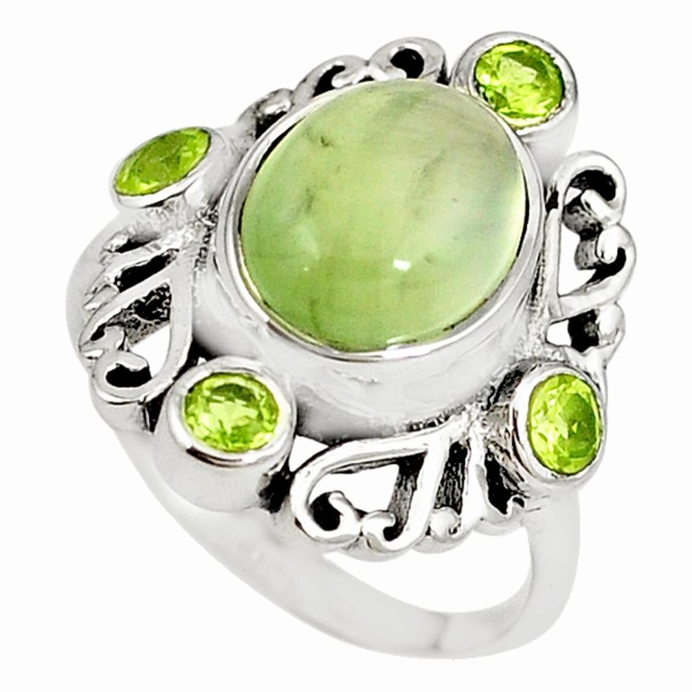 Natural green prehnite peridot 925 sterling silver ring size 8.5 m19314