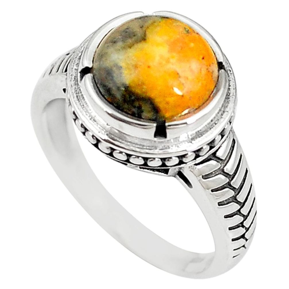 Natural yellow bumble bee australian jasper 925 silver ring size 9 m19385