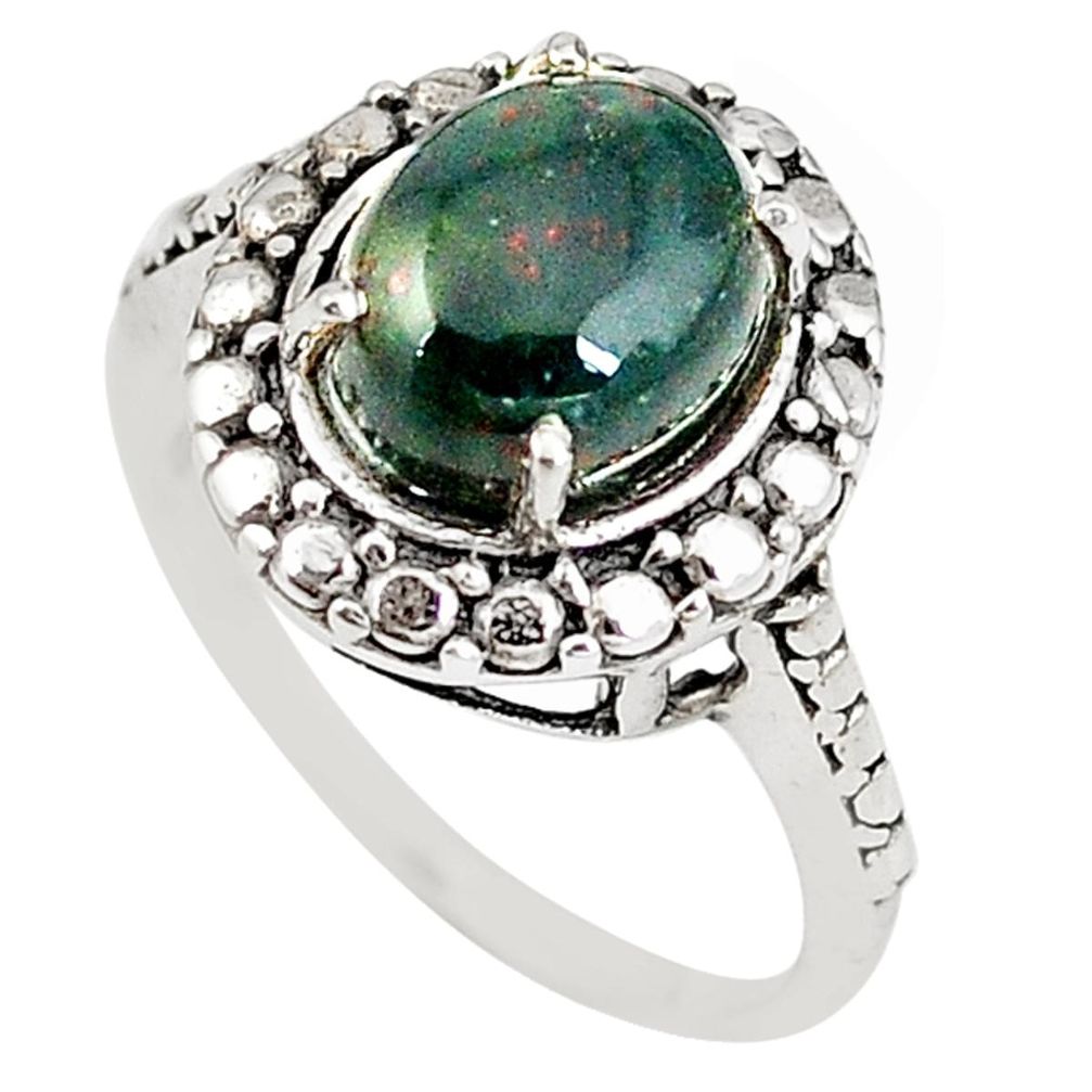 Natural green bloodstone african (heliotrope) 925 silver ring size 8 m19526