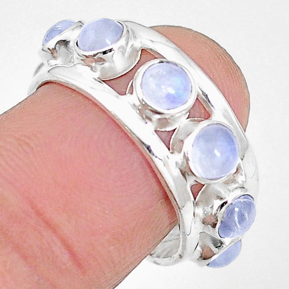 Natural rainbow moonstone 925 sterling silver band ring size 6.5 m21161