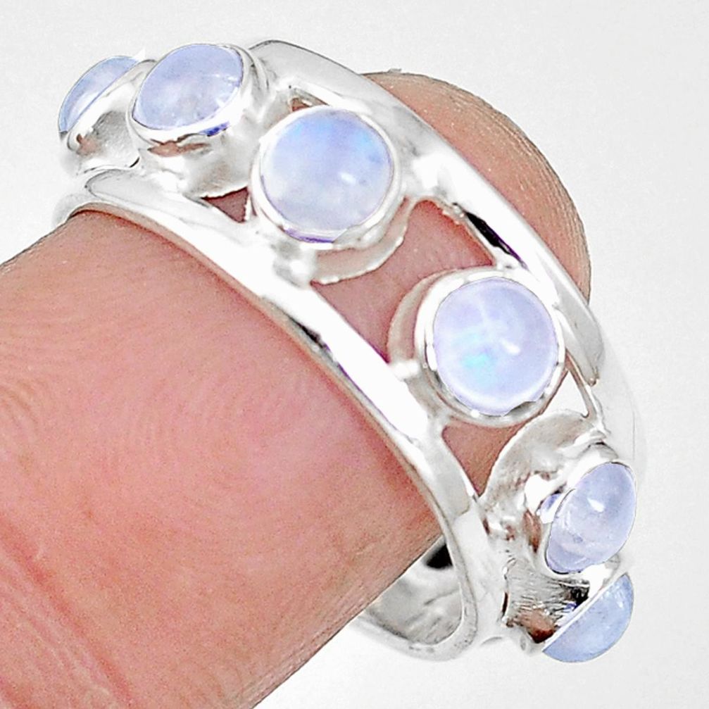 Natural rainbow moonstone 925 sterling silver band ring size 7.5 m21162