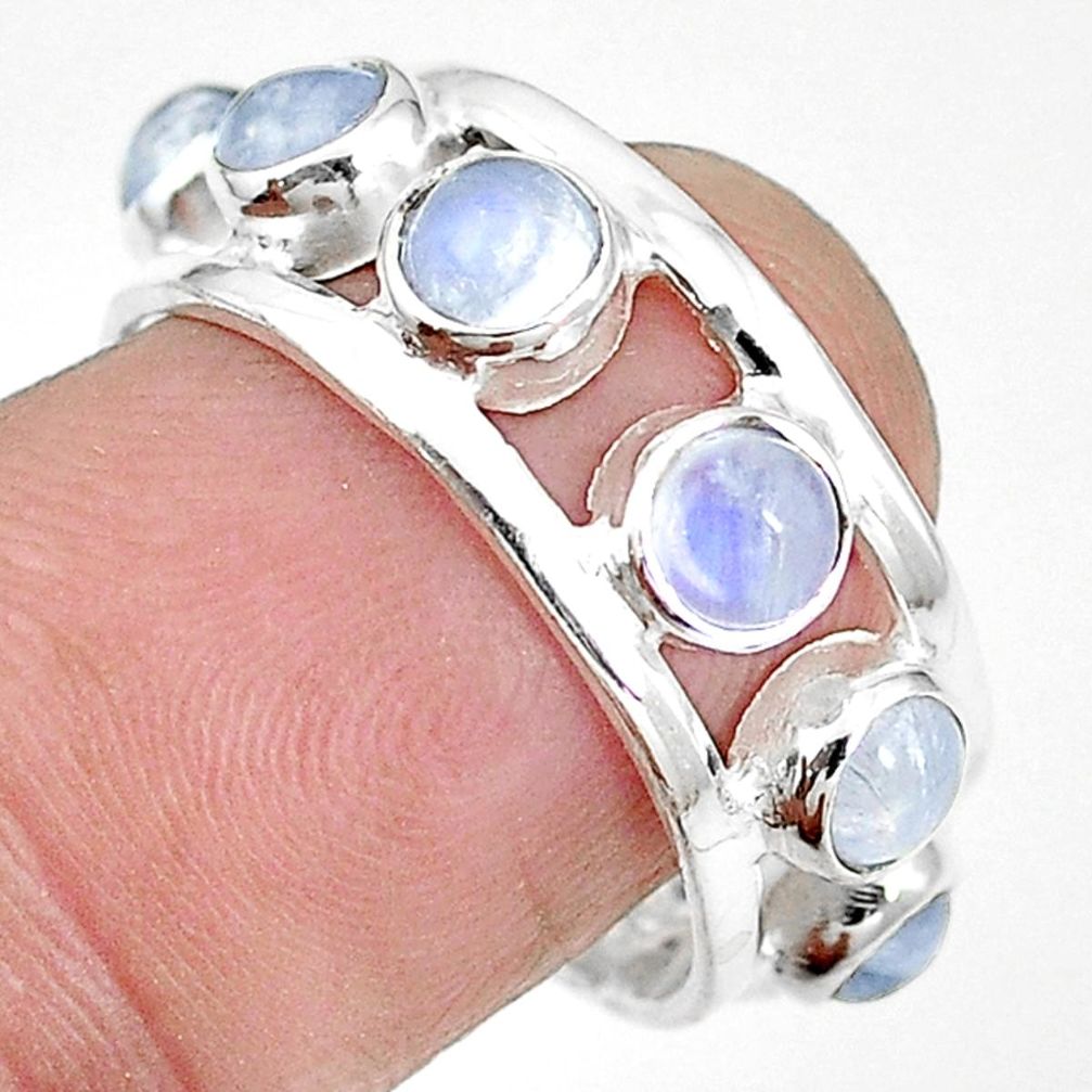 Natural rainbow moonstone 925 sterling silver band ring size 7.5 m21174
