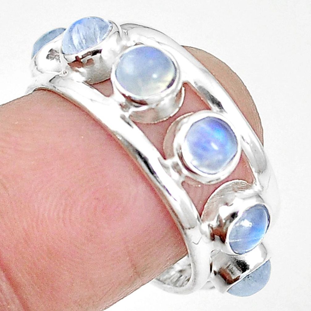 Natural rainbow moonstone 925 sterling silver band ring size 7 m21176