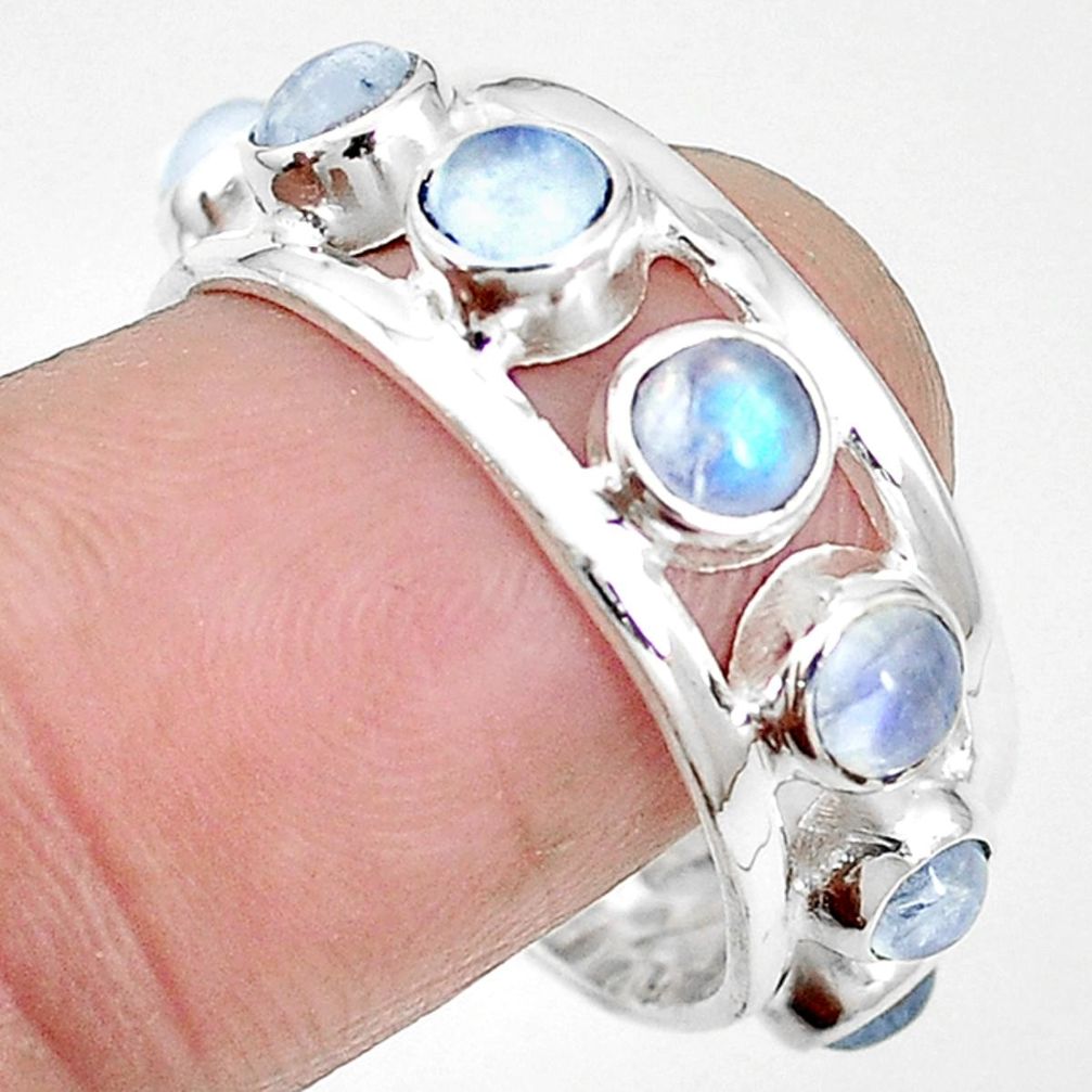 Natural rainbow moonstone 925 sterling silver band ring size 9 m21178