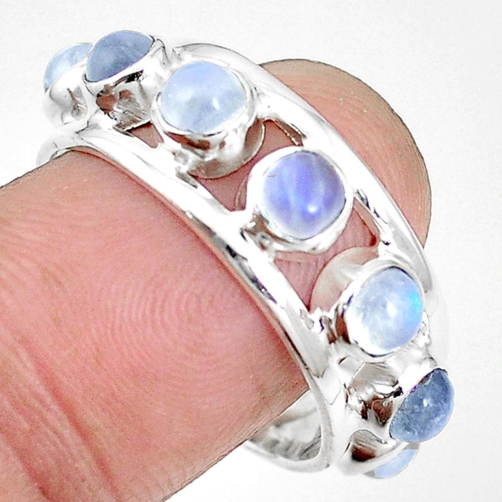 925 sterling silver natural rainbow moonstone round band ring size 8.5 m21179