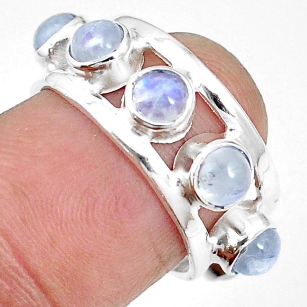 Natural rainbow moonstone 925 sterling silver band ring jewelry size 6 m21180