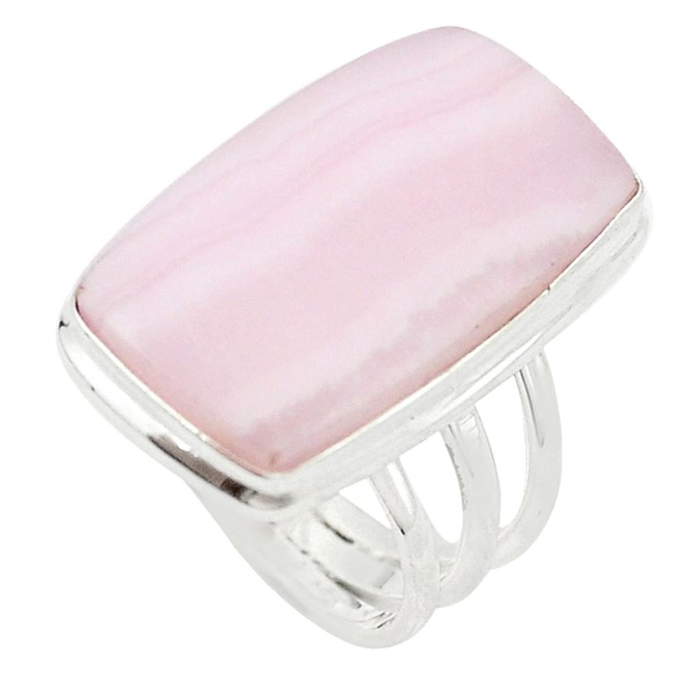 Natural pink lace agate 925 sterling silver ring jewelry size 7.5 m22559
