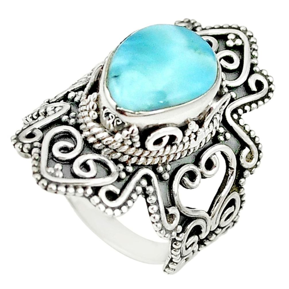 Natural blue larimar 925 sterling silver ring jewelry size 7.5 m22802