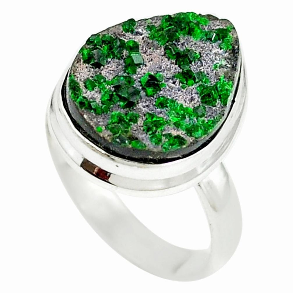 Natural green uvarovite garnet 925 sterling silver ring size 8 m2401