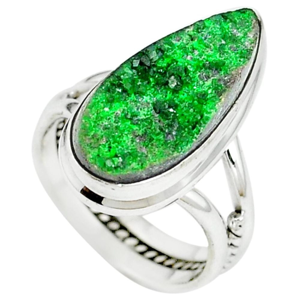 Natural green uvarovite garnet 925 sterling silver ring size 6 m2403