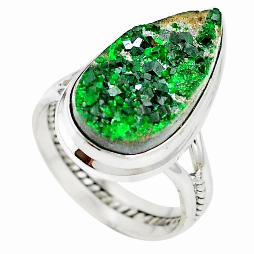 Natural green uvarovite garnet 925 sterling silver ring size 8 m2405