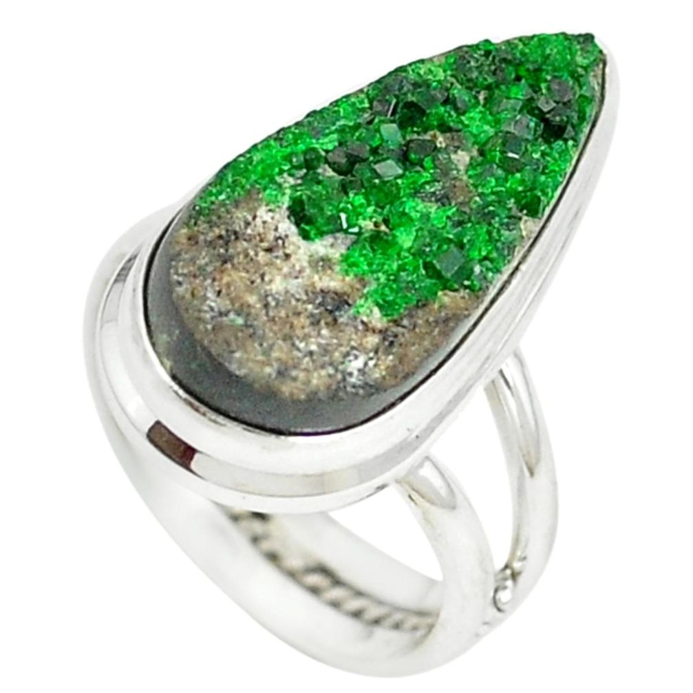 Natural green uvarovite garnet 925 sterling silver ring size 5 m2407