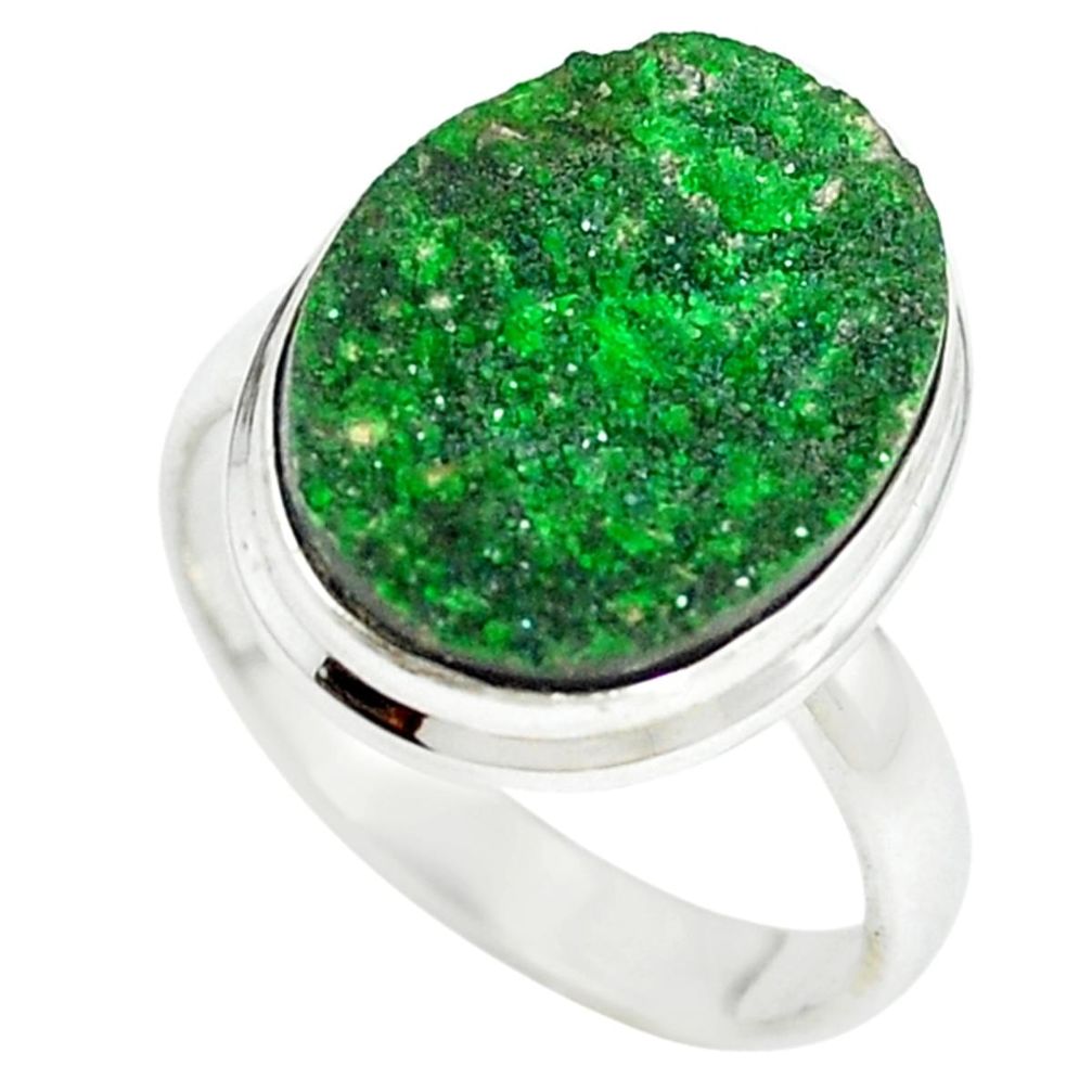 Natural green uvarovite garnet 925 sterling silver ring size 10 m2410